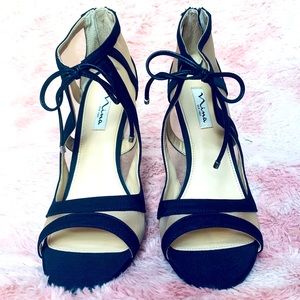 Nina CHERIE Navy Blue Mesh Peep-Toe Bootie